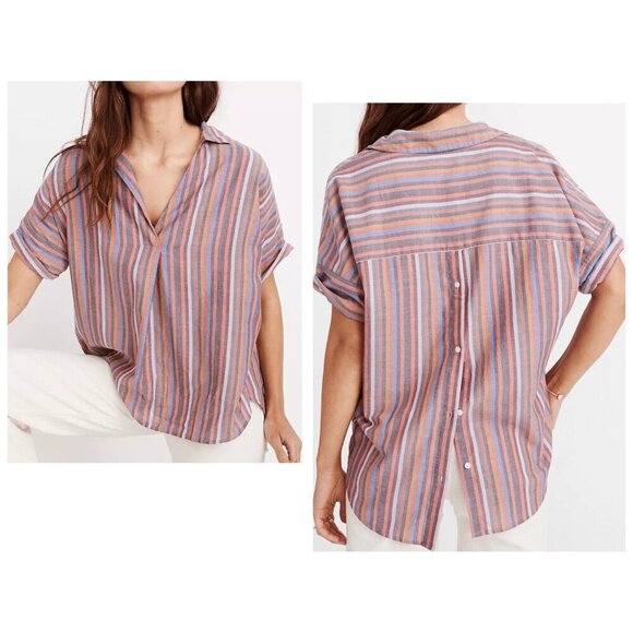 Madewell Tops - Madewell Courier Rainbow Striped Cotton Button Back Shirt Top - 35837